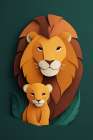 Fantasy close-up of male lion and cub Art Print